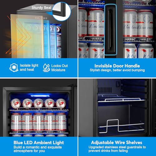 FoMup Beverage Refrigerator 17 inch Wide - 126 Can Beverage Cooler with Glass Door | Counter-Top/Freestanding Mini Beverag...