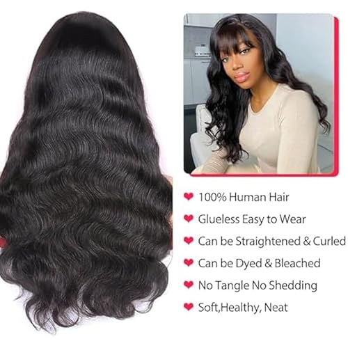 ROSELINE Body Wave Wigs with Bangs Human Hair Wigs for Black Women None Lace Front Wigs 150% Density Brazilian Virgin Hair Glueless Wig Natural Color 22inch
