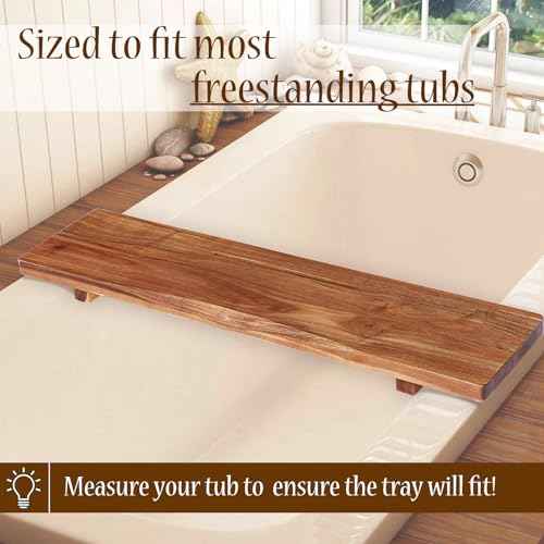 Premium 1.2IN Thickened Board Acacia Wood Bathtub Tray Caddy with Adjustable Legs, Minimalistic Design Bath Tray for Tub, Bathtub Accessories, Fits Most Bath Tubs, Idea for Women
