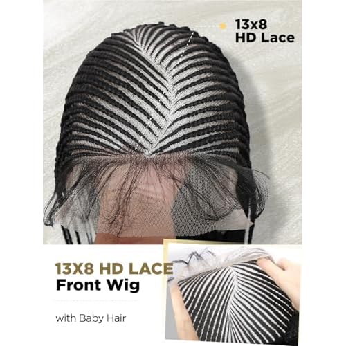 Braided Wigs for Black Women 13x8 HD Lace Front Cornrow Braids Wig Premium Synthetic Hair 30 Inch Full Lace Cornrow Box Braid Wig with Baby HairNatural Black