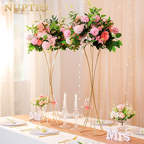 NUPTIO 2 Pcs Gold Vases for Centerpieces, 31.1in Tall Metal Trumpet Vase, Road Lead for Wedding Party Dinner Centerpiece, ...