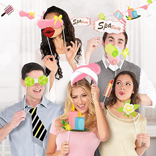 29Pcs Spa Photo Booth Props with Stick Spa Party Decorations Makeup Birthday Party Supplies for Girls Women Makeup Selfie ...