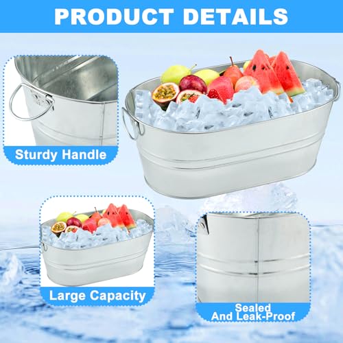 4PCS 4 Gallon Galvanized Tub Champagne Bucket with Carry Handle Large Metal Drink Buckets with Scoops for Home Bar Beer Ch...