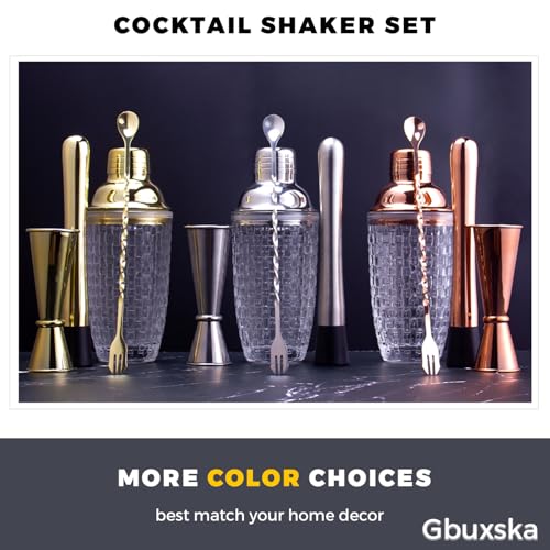 Gbuxska Gold Cocktail Shaker Set - Glass Cocktail Shaker with Strainer - Martini Shaker Set -Matching Cocktail Jigger & Ba...