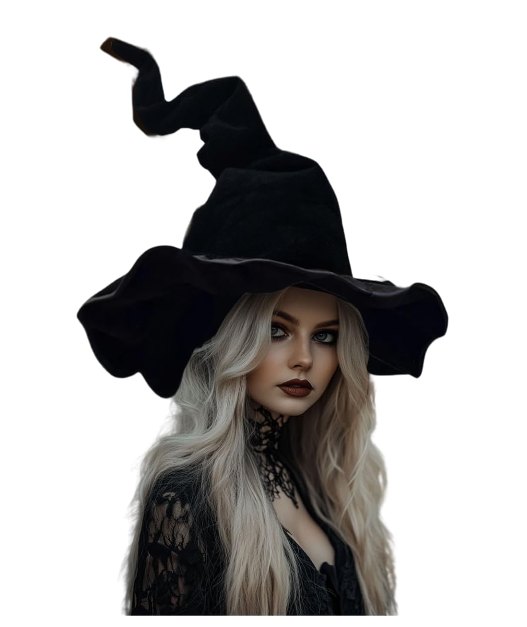 Esaleely Black Witch Hat Adult Halloween Cosplay Costumes Accessory for Women Wicked Witches Hats Decor (Black)