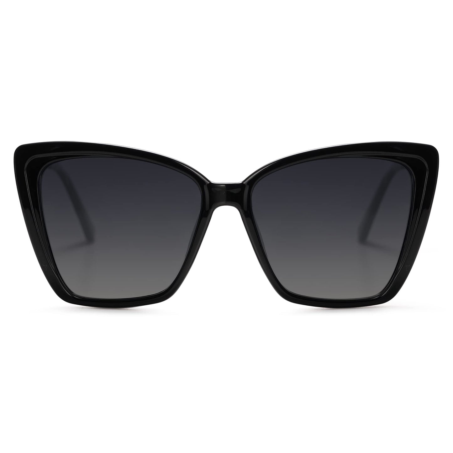SOJOS Trendy Polarized Sunglasses For Women Retro Womens Oversized Square Cat Eye Sun Glasses UV Protection SJ2206 Black Frame/Grey Grading Lens