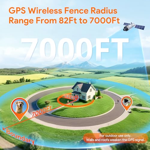 Meowant GPS Wireless Dog Fence System Collar with Training Remote, Free App, Custom GPS Fence(82-7000ft), Beep/Vibration/C...