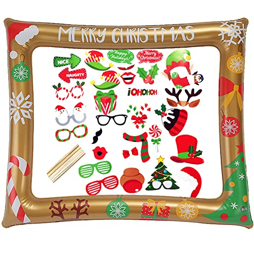 Photo Booth Party Props 32 Pcs - Inflatable Picture Frame & Props for Xmas Family Winter Holiday Games Decorations & Favor...