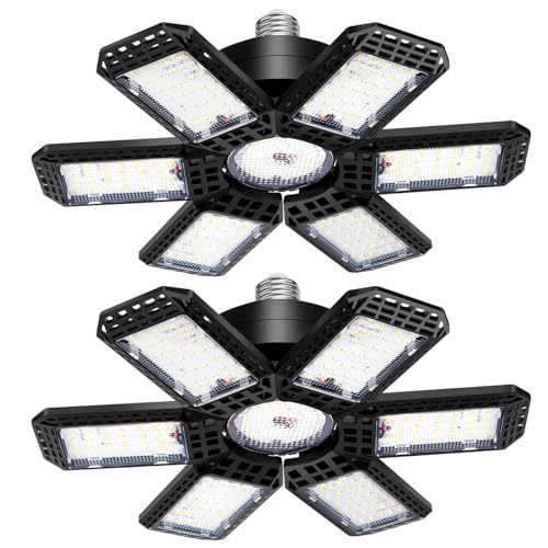 AUDLES 2 Pack Garage Light, 200W 20000LM 6500K LED Shop Lights, Garage Lights Ceiling Led with 6+1 Deformable Panels, Scre...