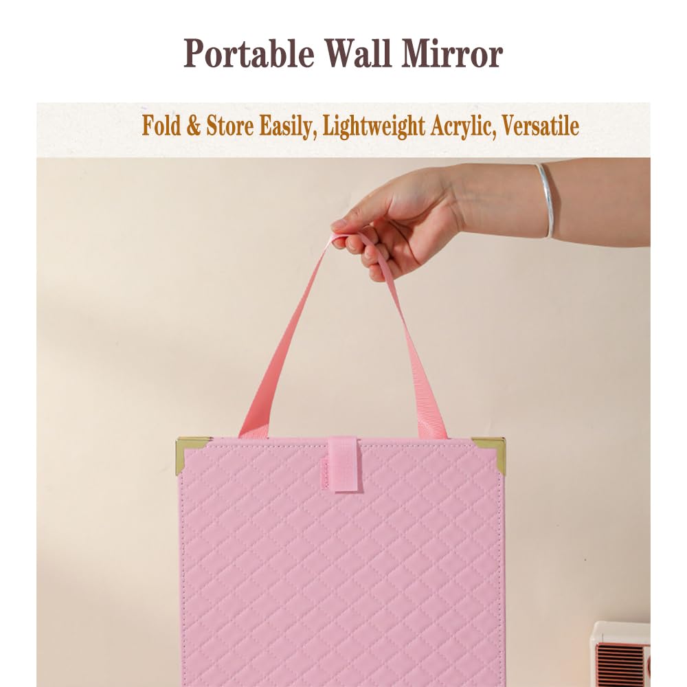 Digihan Mirror Full Length,Portablefull Body Mirror Dance Competition Must Haves Lightweight Folding Travel (Pink)