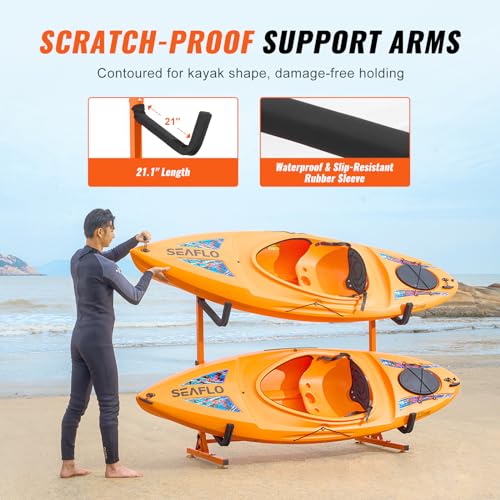 VEVOR Freestanding Kayak Storage Rack, Kayak Stand for 2 or 4 Kayak Canoe Paddleboard, Heavy-Duty Steel Kayak Hanger Holde...