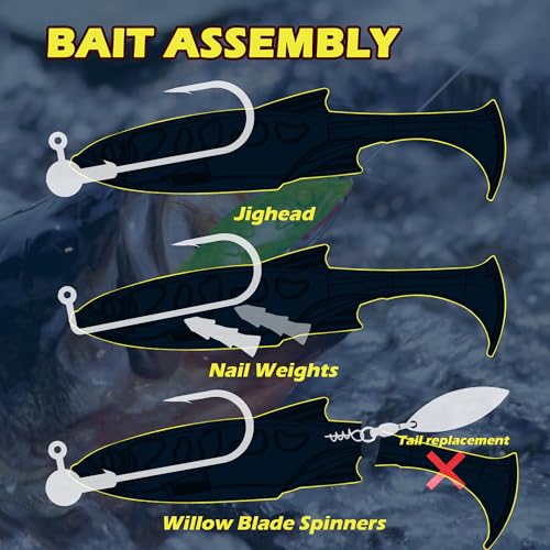 MYSOAS Soft Plastic Swimbaits Kit 4.33in | 1⁄2oz, Soft and Durable PVC Minnow Bait, Versatile Rigs for Freshwater & Saltwa...