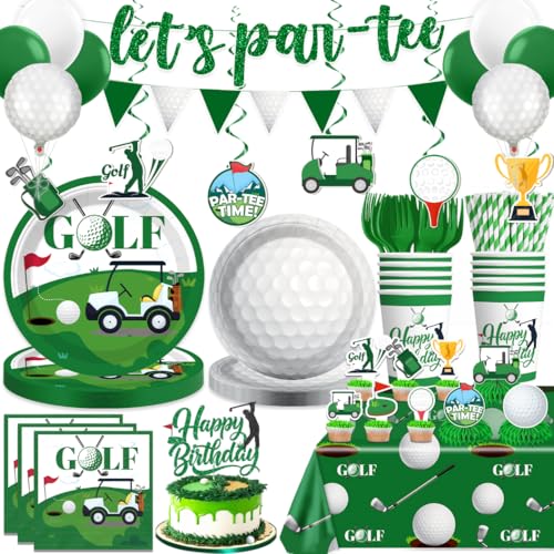 192pcs Golf Party Decorations, Golf Birthday Decorations with Golf Plates and Napkins Set, Pennant Banner Tablecloth Cupca...
