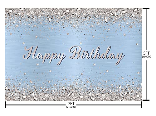 MEHOFOND 7x5ft Glitter Light Blue Birthday Party Decorations Backdrop Shinning Silver Diamond Happy Birthday Decor Photogr...