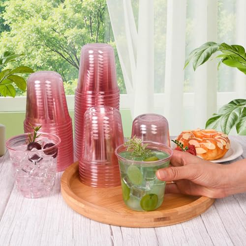 Benestanti 100 Pcs Pink Plastic Cups,12oz Disposable Stemless Wine Glasses for Cocktail,Cute Plastic Cups,Cocktail Wine Gl...