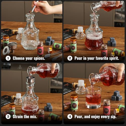 Alcohol Infusion Kit,16 Natural DIY Whiskey Making Kit for Infusing Bourbon,Rye, Gin, Vodka,Tequila, Rum with Custom Botan...