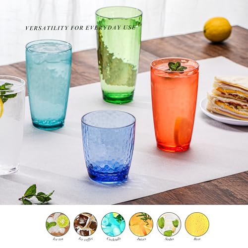 MIYOPESI 26oz Blue Acrylic Glasses Drinkware (Set of 6), Hammered Design Shatter-Proof Plastic Cups, Reusable Plastic Larg...