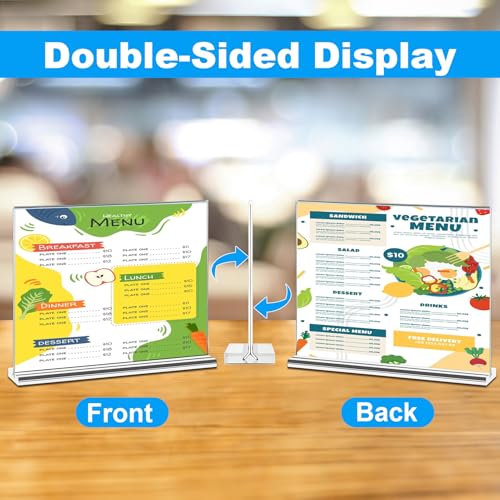 EHWINE 6 Pack Acrylic Sign Holder 8.5 x 11 Horizontal, Double-Sided Stand up Table Top Sign Holders, Clear Acrylic Picture...