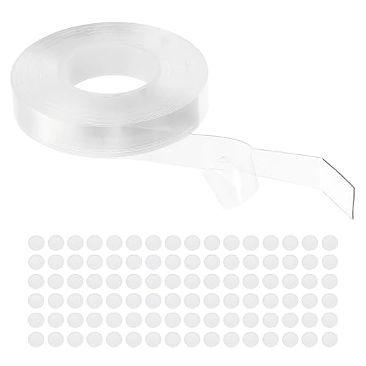 PATIKIL Double Sided Tape Heavy Duty, Transparent Nano Adhesive Mounting Tape for Picture Hanging Walls Decor, 1 Roll 5mx15mmx1mm Strip & 200 Pcs 8mmx1mm Circle