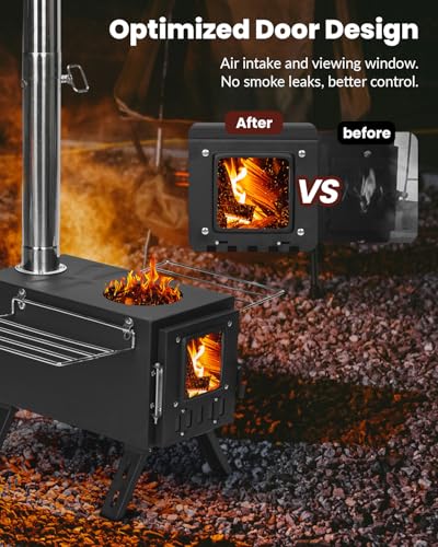 Upgraded Portable Wood Stove for Camping, YRenZ Compact Tent Stove with Large Firebox, High Airtightness for Outdoor Cooki...