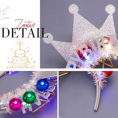 Zoestar Light Up Happy Birthday Crown Headband Glow Ball Hair Bands Led Birthday Party Hair Accessories Women