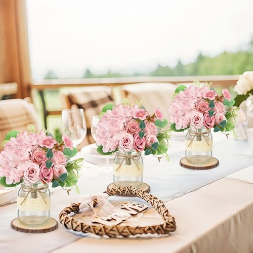 Set 6 Mason Jar Table Centerpiece - Wedding Centerpieces for Tables, Mason Jar Flower Centerpiece Vases Decor- Boho Farmho...