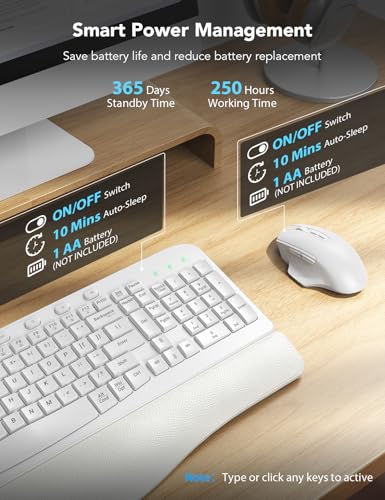 SABLUTE Wireless Keyboard and Mouse Combo, Ergonomic Wave Keys, Cushioned Plam Rest, Comfortable Silent Natural Typing, 2....