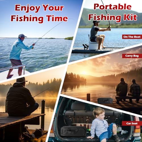 Fishing Rod and Reel Combo Set - 2PCS 6.89ft Collapsible Carbon Fiber Rods with Spinning Reels Fishing Lures Carrier Bag f...
