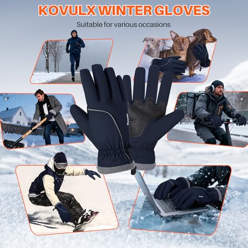 Kovulx Winter Gloves Warm for Men & Women - Waterproof Touchscreen Outdoor Thermal Gloves with Plush Lining/Adjustable Wri...
