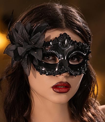 Maeaccx Masquerade Mask for Women, Black Venetian Masks Flower Lace Elegant Mardi Gras, Party Costume Accessories