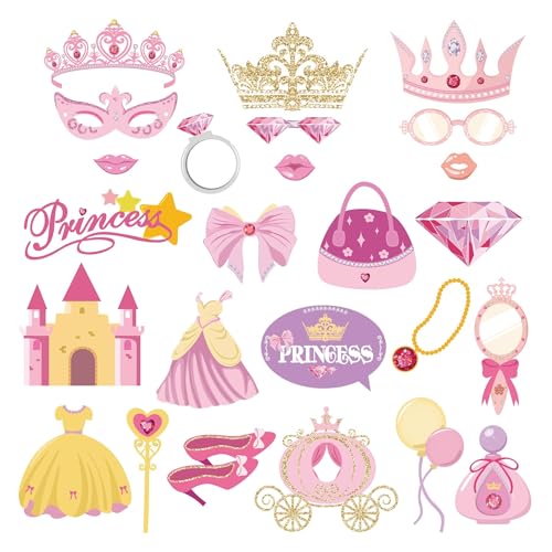 Kristin Paradise 25Pcs Princess Photo Booth Props with Stick, Cinderella Theme Selfie Props, Little Royal Queen Birthday P...