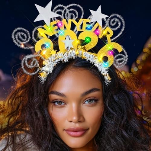 Zoestar Light Up 2026 Headband LED New Year Headbands NYE Glow Party Hair Accessories for Women