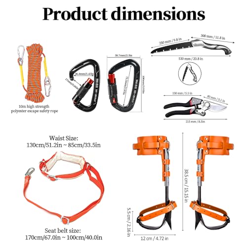 Auckyeer Tree Climbing Gear, Tree Climbing Spikes, with Adjustable Climbing Straps, Tree Climbing Spikes for Tree Work