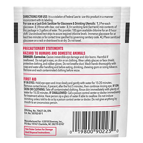 Diversey-90223 Beer Clean Last Rinse Glass Sanitizer, .25oz Powder Packet (100 Pack)