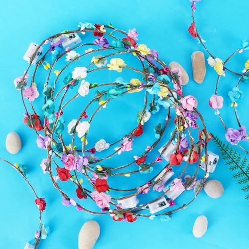 QSJQllo 20 Pcs LED Flower Crowns Headbands,Light Up Headbands For Women,Glow In The Dark Headband Wreath,Suitable For Birt...