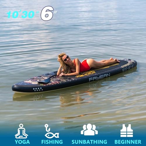 Inflatable Paddle Board 10'6''/11' Wide, Standup Paddle Board for Adults, with Premium SUP Accessories - 3 Fins, Adjustabl...