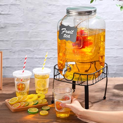 FillTouch 3 Gallon Drink Dispenser with Stand Glass Beverage Dispenser Drink Dispensers with Lid 18/8 Stainless Steel Spig...