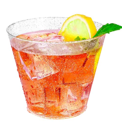 HKACSTHI 25 Pieces 9oz Plastic Cups Disposable Glitter Wine Glasses Clear Plastic Tumblers Dessert Cups Drinking Cups for ...