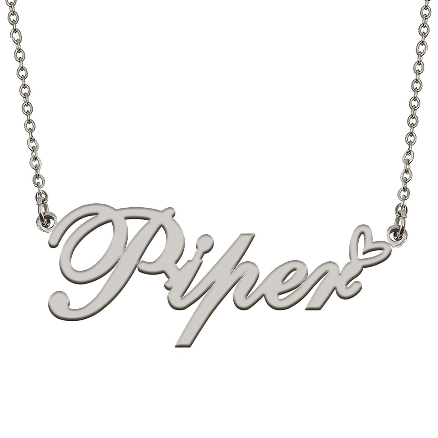 HUAN XUN Piper Name Necklace with Heart Silver Stainless Steel Initial Pendant Gifts Custom Name Necklaces for Women