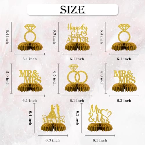 Maicaiffe Mr & Mrs Table Honeycomb Centerpieses Decorations - Glitter 8 Pcs Wedding Engagement Party Table Toppers Decor -...