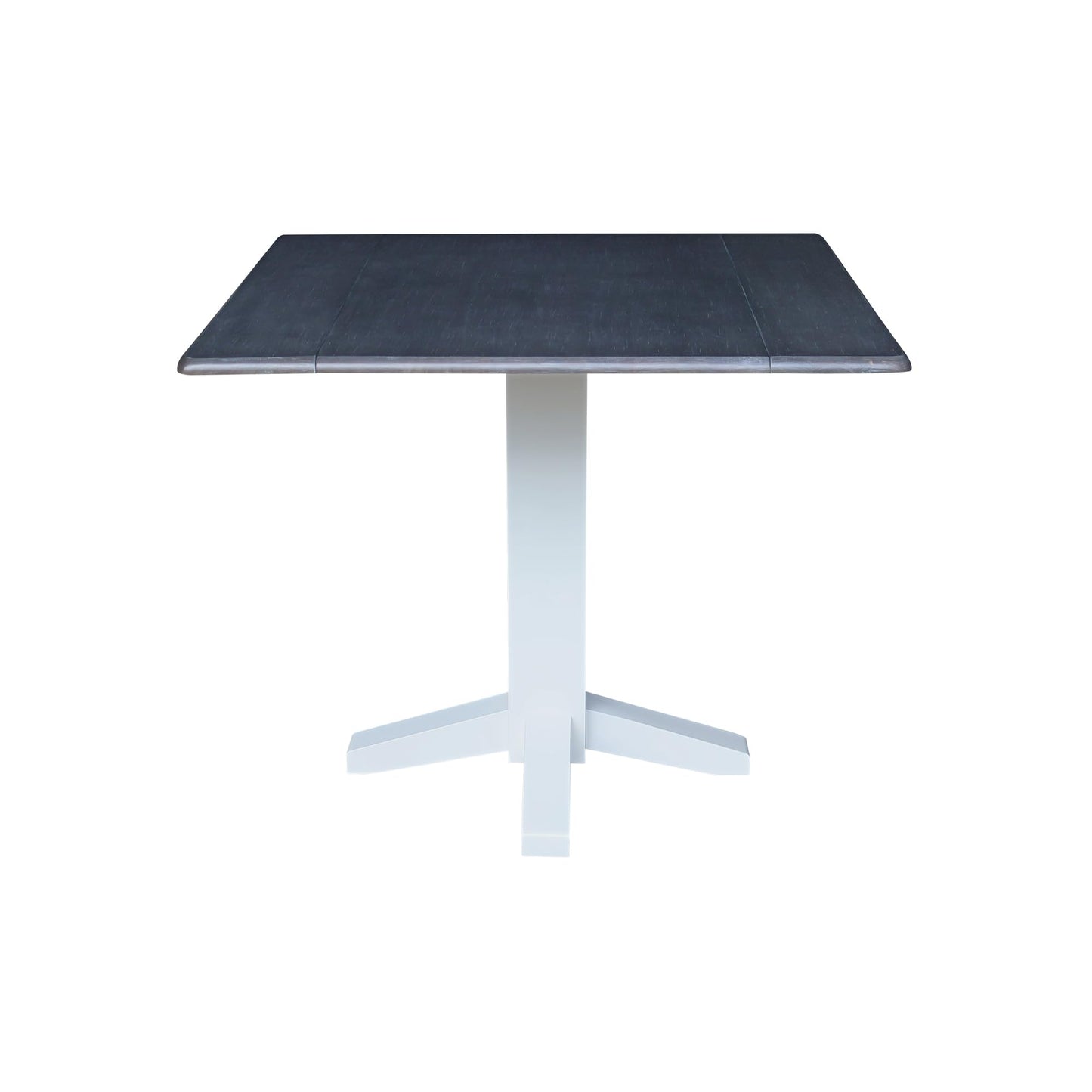 Solid Wood 36" Square Dual Drop Leaf Dining Table, White/Heather Gray