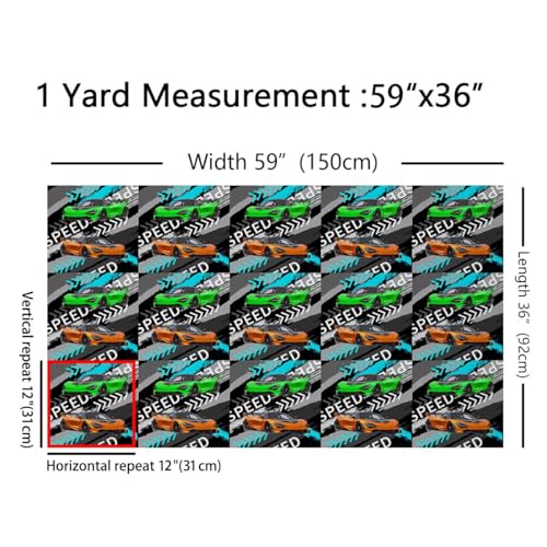 Green Qrange Racing Car Fabric by The Yard 1 Yard Kids Race car Decorative Waterproof Outdoor Fabric for Chairs Teens Spee...