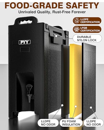 PYY Insulated Beverage Dispenser 5 Gallon - Hot and Cold Drink Container with Handles, Thermal Drink Dispenser Cooler Serv...