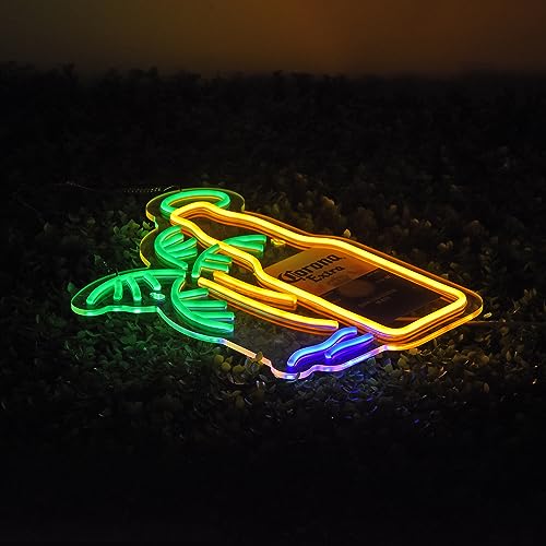Beer Palm Tree Coro Bottle Neon Sign Dimmable LED Bar Neon Light for Wall Décor Neon Art signs with USB Plug for Pub Store...