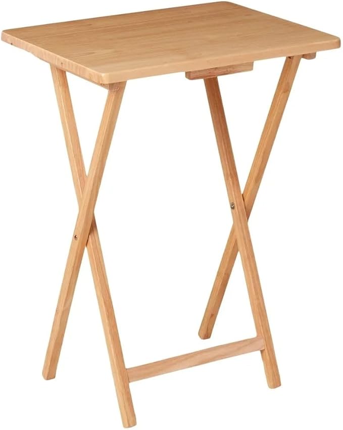 SYBESTE Solid Rubberwood Folding Tray Table - Portable Side Table for Dining, Laptop, Reading - Lightweight, No Assembly Needed - Natural Finish, Space Saving Design