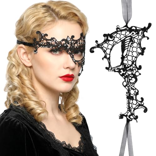 Telooco Black Masquerade Mask for Women Rhinestone Lace Masquerade Mask Sparkly Half Eye Masks for Mardi Gras Cosplay Cost...