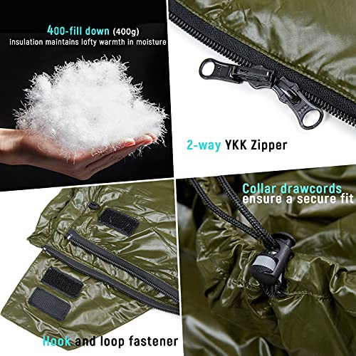 MT Ultralight Down Sleeping Bag 41-68 Degree F 400 Fill Power 3 Seasons - 1.5lbs Compact Portable Waterproof Camping Sleep...