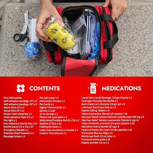 PetVet Medic Cat & Dog First Aid Kit - Dog Emergency Kit, Health Supplies & Wound Care -with Thermometer, Bandages for Wou...