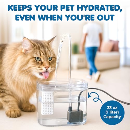 SunGrow Cat Water Fountain, Automatic Flowing Hydration Station with Filter & Silent USB Pump, Easy-to-Use Transparent Fee...