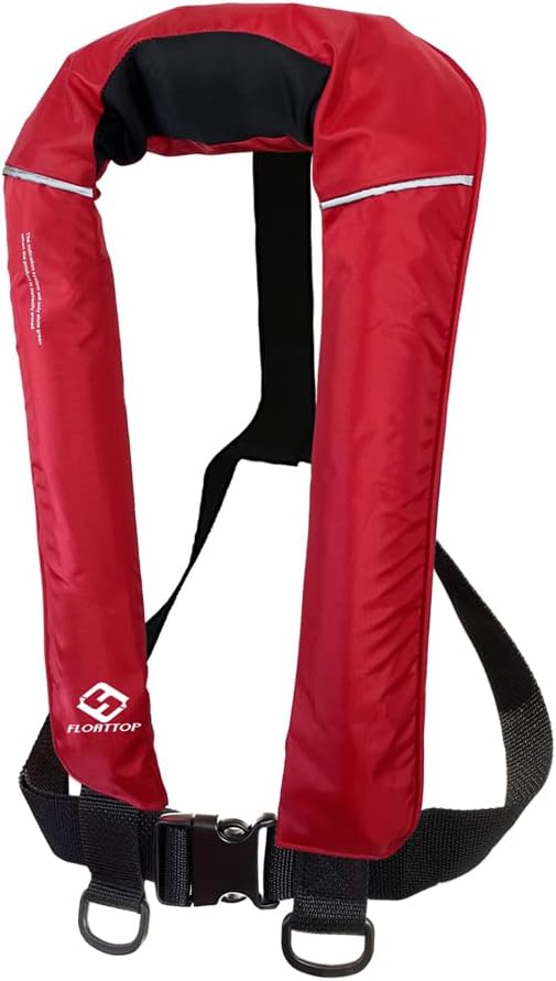 Compact USCG 150N Buoyancy PFD Outdoor Life Vest Automatic/Manual Inflatable Life Jacket PFD with 33g CO2 Cartridge (Red, ...